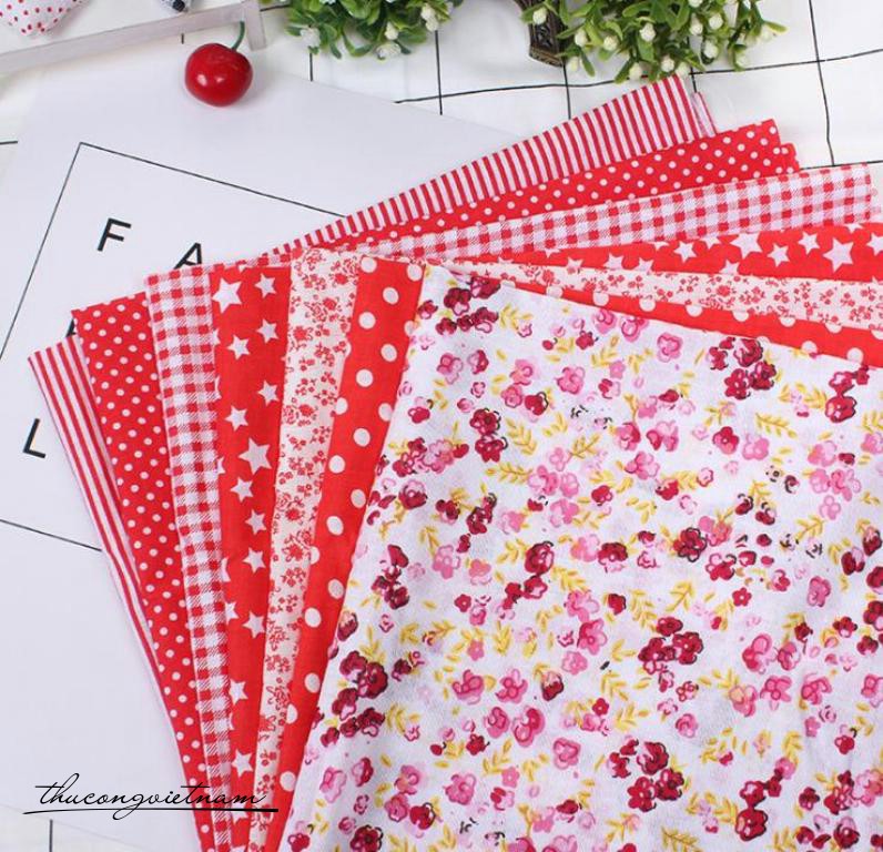 Set 7 tấm vải thô 50x50cm Đỏ